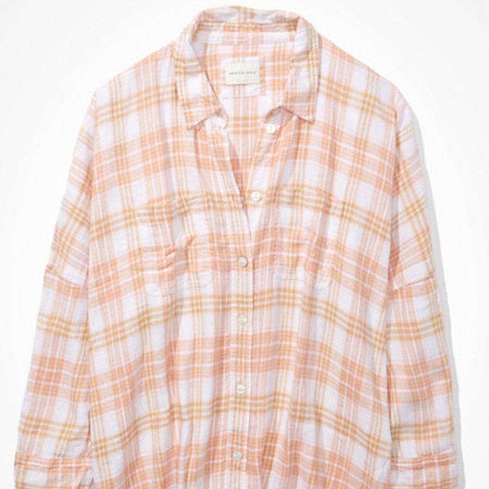 American Eagle Outfitters Orange Plaid Button Down Shirt